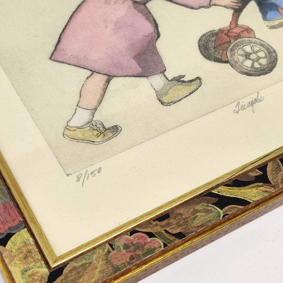 Tricycle Print Signed Matted Framed Numbered 8/150 Drawing Kids Siblings Friends - Picture 4 of 16